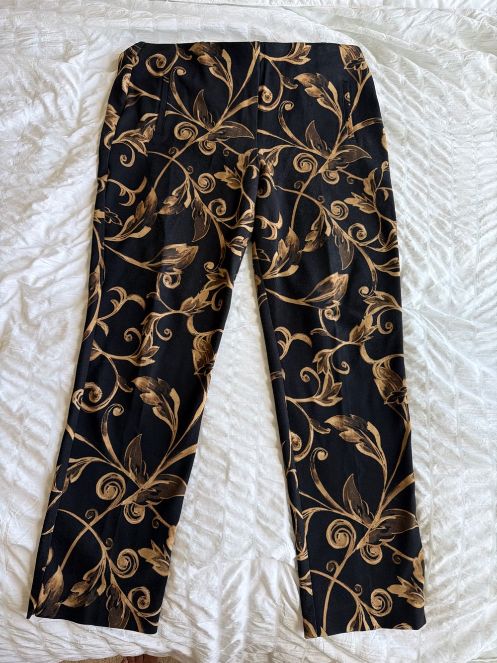 Chico's So Slimming Juliet Gold Black Scroll Ankle Pants Pull On